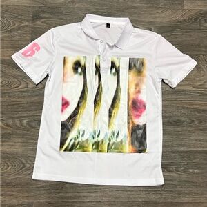 Droland Miller Abstract Graphic “She”  White Polo Shirt
